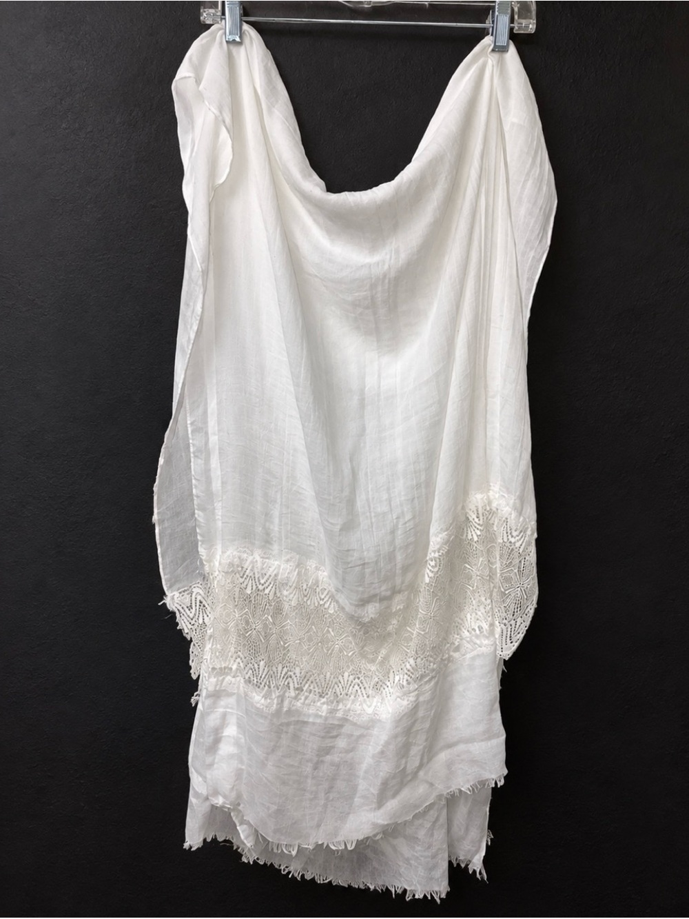 Lightweight shawl/wrap White Fringe Lace-Trim